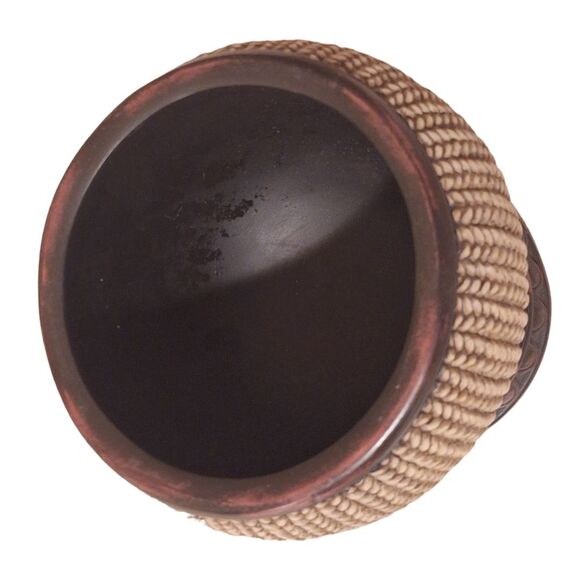 Ornate Lidded Jar Pedestal Spherical Finial Heavy Carved Woven Resin Urn Decor - Picture 8 of 16